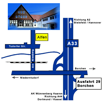 Anfahrtsskizze zur BBL-Software GmbH über die A33, Ausfahrt 29 Borchen